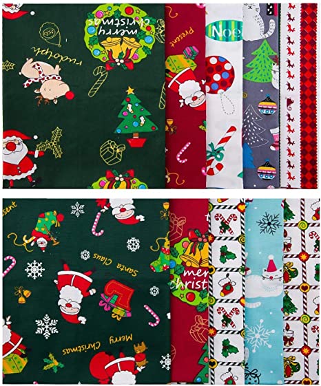 ALINK 19×19 inch/50×50 cm 10pcs Christmas Theme Fabric Christmas Fat Quarter Pure Cotton Fabric Bundle for DIY decorations,Christmas gift bag, Christmas Series Supplies, Patchwork