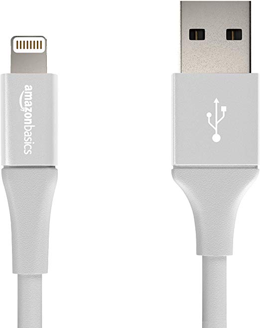 AmazonBasics USB A Cable with Lightning Connector, Premium Collection, MFi Certified iPhone Charger, 4 Inch, 12 Pack, Silver