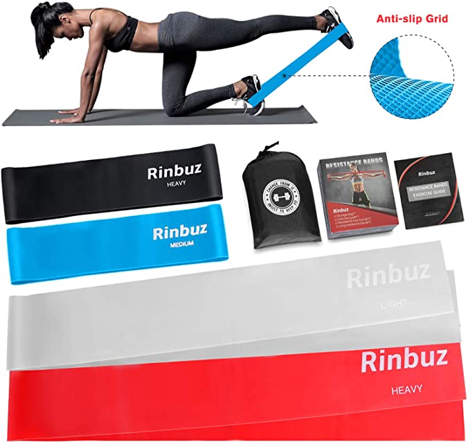 Rinbuz Non-Slip Exercise Resistance Bands for Legs and Butt, Long Flat Workout Latex Bands Set for Home Fitness Weights Training Extra Thick Heavy Duty Loop Bands Booty Rubber Bands with Carry Bag