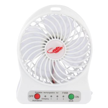 Rasse® 4-inch Vanes 3 Speeds Mini Portable USB Fan with 18650 lithium-ion Rechargeable Battery or Electric-Powered With Adapter Mini USB Table Fan (White)