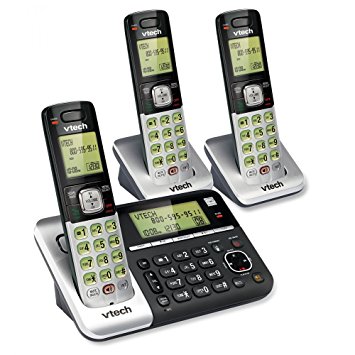 VTech CS6759-3 DECT 6.0 Cordless Phone, Silver/Black, 3 Handsets