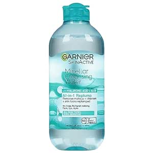 Garnier SkinActive Micellar Cleansing Water, All-In-1 Hydrating and Replumping Makeup Remover   Face Cleanser, With Hyaluronic Acid   Aloe, For Normal To Sensitive Skin, 400 ml