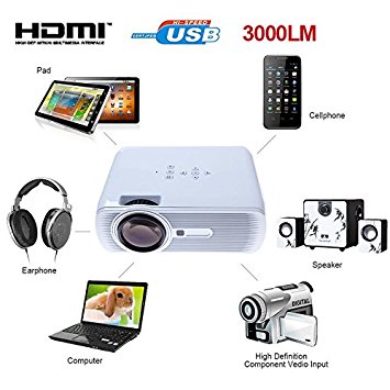 OUKU HD 3000 Lumens 3D Vedio Projector, LED1080P,Keystone Correction,Cinema Support HDMI VGA AV USB for Home Cinema Theater, Child Games