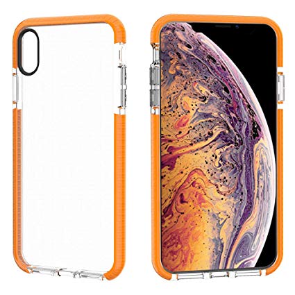 JAZ iPhone XS Max Case Clear Soft Silicone Rubber Bumper Cushion Antio-Scratch Hybrid Crystal Transparent Case Cover for Apple iPhone XS Max 6.5 inch (2018) - Orange