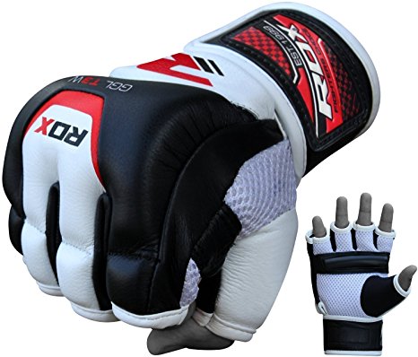 RDX Cow Hide Leather Tech MMA UFC Grappling Gloves Fight Boxing Punch Bag