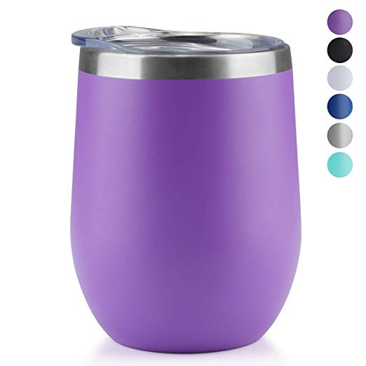 MUCHENG 12oz Insulated Wine Tumbler with Lid, Stemless Stainless Steel Insulated Wine Glass Double Wall Durable Coffee Mug, for Champaign, Cocktail, Beer, Office use
