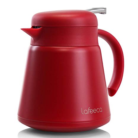 Lafeeca Thermal Coffee Carafe Tea Pot Stainless-Steel, Double Wall Vacuum Insulated | Cool Touch Handle | Hot & Cold Retention | Non-Slip Silicone Base | BPA Free - RED