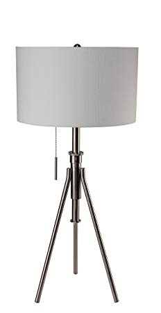 Ore International 31171T-SN Mid-Century 32.5" to 37.5"H Adjustable Tripod Silver Table Lamp, Brushed Silverstone