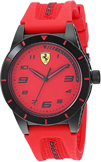 Ferrari Boy's RedRev Quartz TR90 and Silicone Strap Casual Watch, Color: Red (Model: 860008)