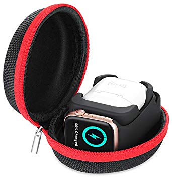 FNSHIP 2in1 Charging Holder Dock for Apple Watch and Airpods, Waterproof Charger Cases and Portable Protective Travel Storage Bag Travel Carry Case (Black)