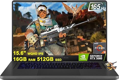 ROG Zephyrus G15 Gaming Laptop 15.6" WQHD IPS 165Hz (100% DCI-P3) AMD Octa-Core Ryzen 9 6900HS (&gt;i7-11370H) 16GB RAM 512GB SSD GeForce RTX 3060 6GB Graphic USB-C Backlit Win11 Black + HDMI Cable