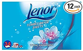 Lenor Fabric Tumble Dryer Sheets Spring Awakening, Helping Protect Your Clothes, 34 Sheets, Pack of 12