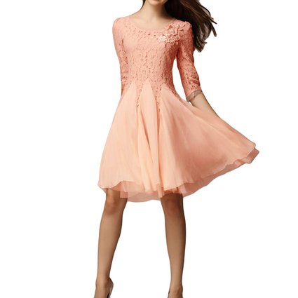 Cekaso Juniors' Lace Skater Dress 3/4 Sleeve Fit and Flare Knee Length Party Dress
