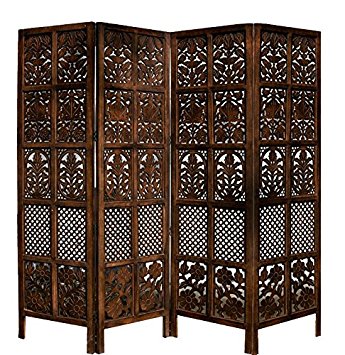 Aarsun Woods Floriferous 4 Panel Handcrafted Wooden Partition / Room Divider