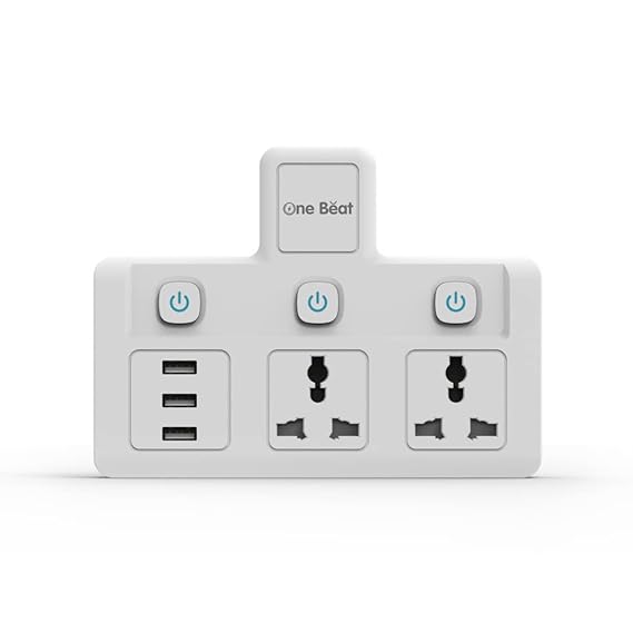 One Beat Cordless Extension Board with Individual Switch-Multi Plug Socket with 2 Sockets   3 USB - Flex Board with Safety Shutter Protection