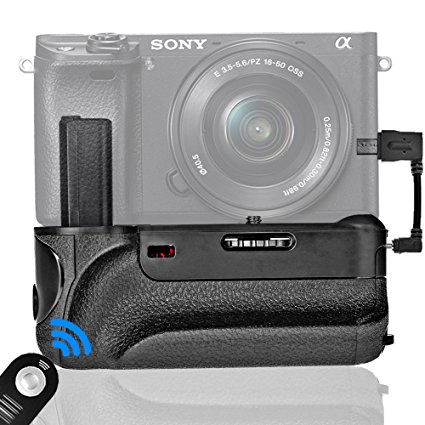 SAMTIAN BG-3FIR Vertical Battery Grip Holder IR Infrared Remote Control with Micro USB Charging Port Replacement for Sony A6000 A6300/A6000 ILDC Mirroless Camera Work with 1 or 2PCS NP-FW50 Battery