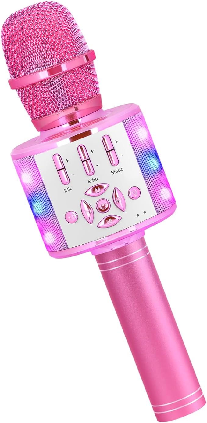 BONAOK Wireless Karaoke Microphone for Kids,Portable Bluetooth Karaoke Machine Mic & Speaker for Phones,Singing Gifts for Girls Boys Adults Party Birthday(868 Light P-Ink)