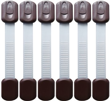 Toddler Safety Locks  For Baby Proofing Cabinets Drawers Appliances Toilet Seat Fridge Oven and more  No Drilling  Uses 3M Adhesive with Adjustable Strap and Latch System 6 Pack Brown