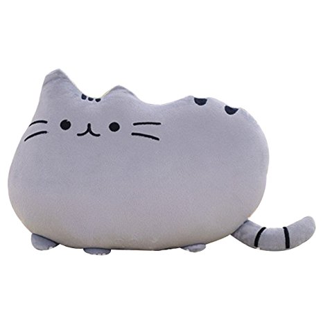 hqclothingbox Big Cat Shaped Throw Pillow Pet Sofa Decorative Cushion Soft Plush Toy Doll 15inches 1PC Grey