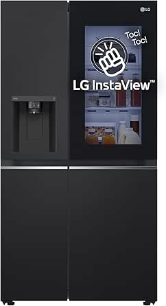 LG GSGV81EPLL Frigorifero Americano Side By Side InstaView, 635L, Frigorifero Total No Frost, Wi-Fi, Door & Linear Cooling, Dispenser Acqua e Ghiaccio Senza Allaccio, Fresh Balancer, Nero Opaco