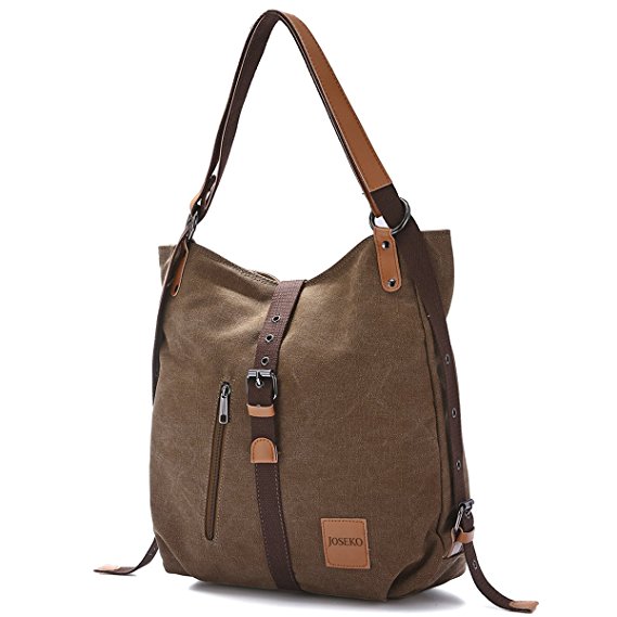 JOSEKO Fashion Shoulder Bag Rucksack, Canvas Multifunctional Casual Handbag Travel Backpack For Women Girls Ladies, Large Capacity