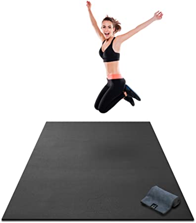 Premium Large Exercise Mat - 7' x 4' x 8mm Ultra Durable, Extra Thick, Non-Slip, Workout Mats for Home Gym Flooring - HIIT, Plyo, Cardio, Jump Mat - Use With or Without Shoes (213cm Long x 122cm Wide)