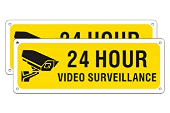 Video Surveillance Signs Outdoor, Metal Reflective Warning Sign for Camera CCTV Monitoring System, Yellow UV Printed 0.40 Rust Free Aluminum 10 x 3.5 inches (2 Pack)