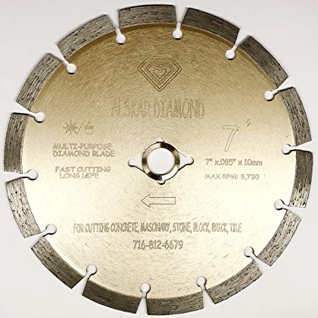 ALSKAR DIAMOND ADLSS 7 inch Dry or Wet Cutting General Purpose Power Saw Segmented Diamond Blades for Concrete Stone Brick Masonry (7")