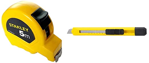 STANLEY STHT36127-812 5 Meter Plastic Short Measuring Tape (5m), (Yellow) & STANLEY 10-131-S Basic Snap-off Blade Knife 9 mm