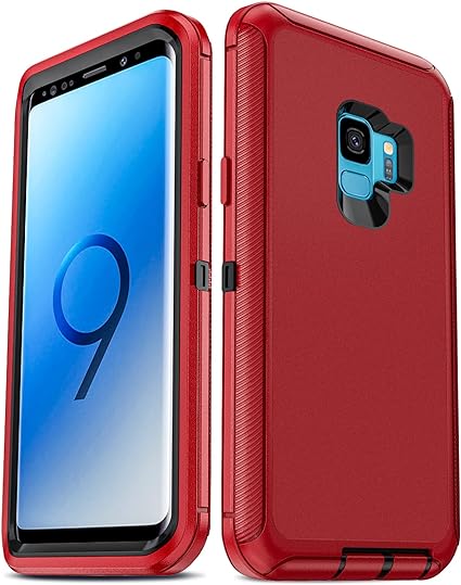 LeYi for S9 Phone Case: for Samsung Galaxy S9 Protective Case Cover, 3 in 1 Full Body Shockproof Rubber Dustproof Rugged Defender Protection Phone Case for Galaxy S9 [NOT FIT S9 Plus], Red