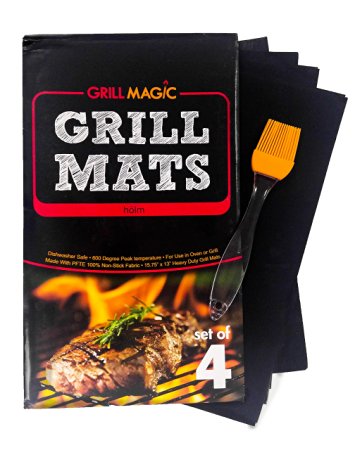 hölm Grill Mat & Pan Liner - Set of 4 - Heavy Duty Non stick BBQ Grilling Mats 16 x 13 Inch
