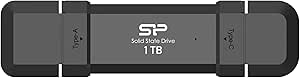 Silicon Power 1TB DS72 Portable USB 3.2 Gen 2 Type-C/Type-A SSD Solid State Drive Stick (Black)