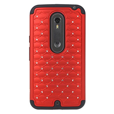 Moto X Pure Edition Case, SGM (TM) Hybrid Gel Rhinestone Bling Armor Defender Case For Moto X Pure Edition / Moto X Style (Red)