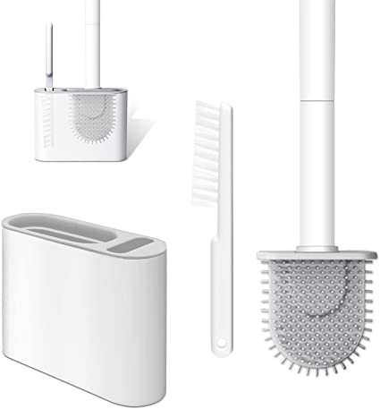 Toilet Brush with Silicone Bristles, Toilet Bowl Brush and Holder Set, Toilet Cleaning System, Wall Toilet Wand with Quick-Drying Holder Set