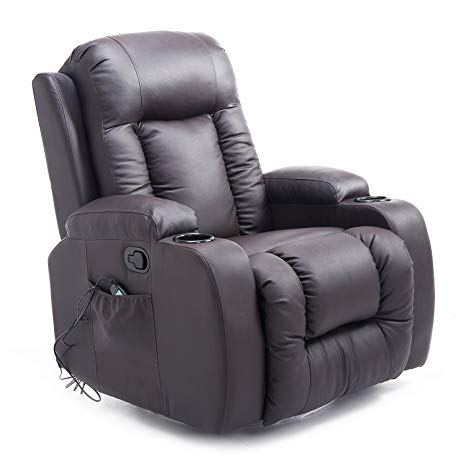 HOMCOM Luxury Faux Leather Heated Vibrating Massage Recliner Chair with Remote - Dark Brown