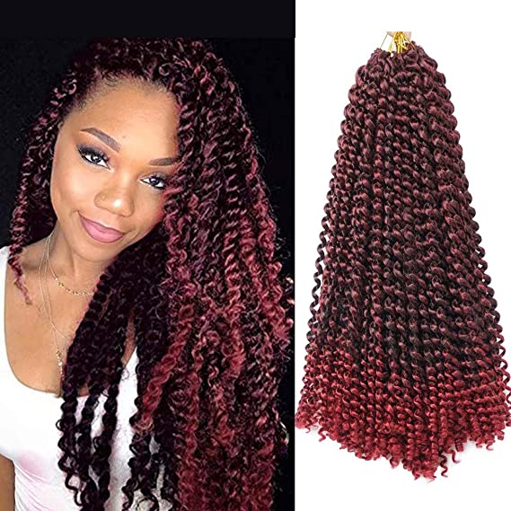 6Pcs Passion Twist Hair 18 Inch Braiding Water Wave Crochet Hair for Passion Twist Bohemian Curly Hair for Crochet Braids Twist (M1B-Bug)