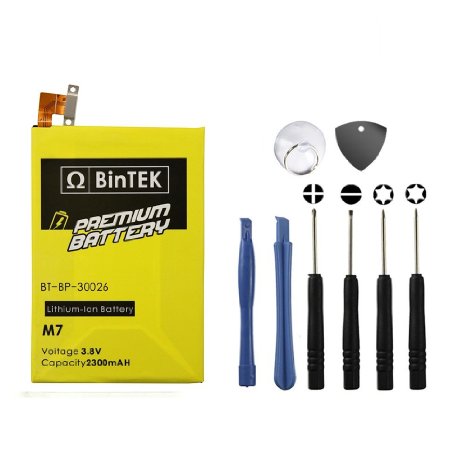 BinTEK Brand HTC One M7 Battery Replacement BN07100 2300mAh Li-Ion Premium HTC One M7 Replacement Battery with Opening Repair Tool Kit / Compatible with Models 801e 801n