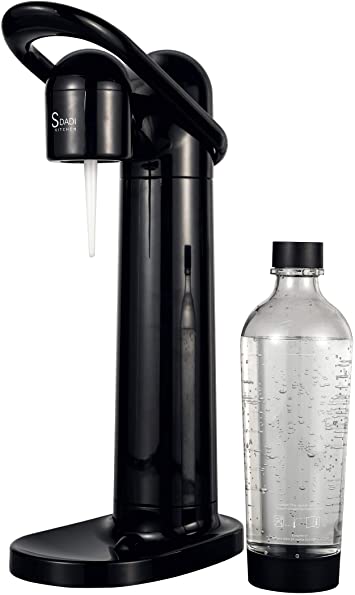 SDADI Sparkling Water and Soda Maker Seltzer Fizzy Drink Maker with 1L Re-usable BPA-free Carbonating Bottle（Without CO2 Cylinder） - Black