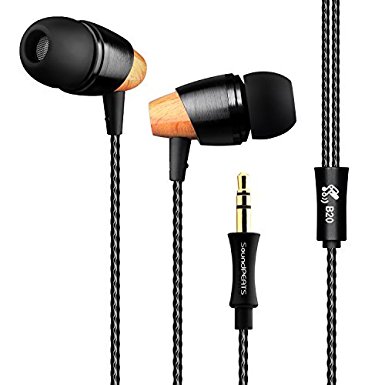 Pear Wood SoundPEATS 3.5mm In-Ear Headphones Noise Cancelling Earphones Stereo Earbud Bass Headphones B20 Black