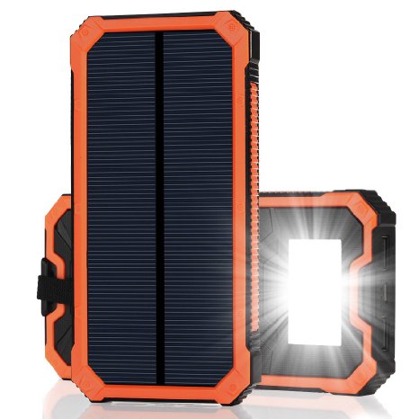 Dostyle Solar Charger, Portable 15000mAh Solar Battery Charger Dual USB Solar Phone Charger Power Bank Backup Battery with 6 LED Flashlight (Orange)