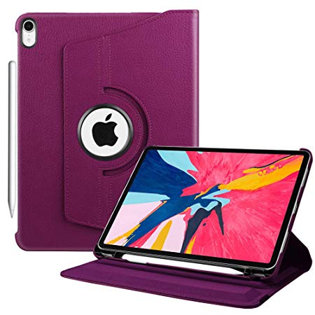 Fintie Rotating Case with Built-in Apple Pencil Holder for iPad Pro 11” 2018 [Support Apple Pencil 2nd Gen Charging Mode] - 360 Degree Rotating Stand Protective Cover with Auto Sleep/Wake, Purple