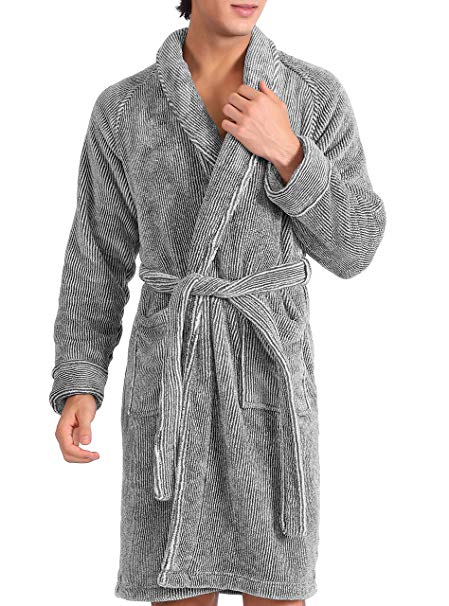 DAVID ARCHY Men's Fleece Robe Ultra Soft Plush Shawl Collar 3/4 Length Long Bathrobe