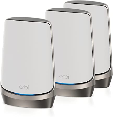 NETGEAR Orbi Quad-Band WiFi 6E Mesh System (RBKE963) – Router with 2 Satellite Extenders | Coverage up to 9,000 sq. ft, 200 Devices | AXE11000 (Up to 10.8Gbps)