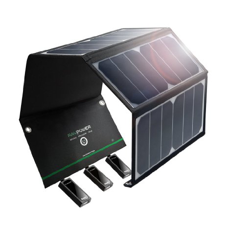 [Top Rated Solar Charger] RAVPower 24W Solar Charger with Triple USB Ports (Most Efficient, Smart IC Chip, Lightweight, Waterproof) for Phone, Tablet, Gopro, Battery Packs etc