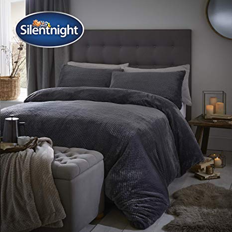 Silentnight Winter Waffle Fleecy Duvet Cover and Pillowcase Pair Bedding Set, Charcoal, Double