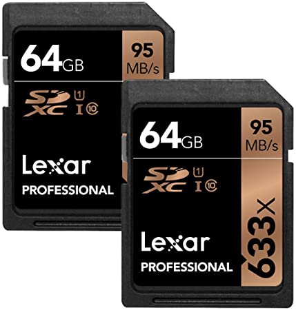 Lexar 64GB Professional 633x SDXC Class 10 UHS-I/U1 Memory Card 2-Pack Bundle (Product Label May Vary)