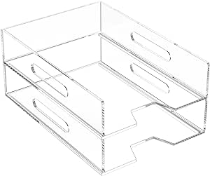 HIIMIEI Paper Organizer for Desk, Acrylic Paper Tray, Clear Letter Tray Desk Stackable Organizer Tray for School, Home, Office 2 Tiers