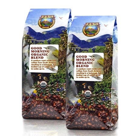 Java Planet - Good Morning USDA Organic Coffee Beans, Medium Roast, Arabica Gourmet Coffee Grade A, packaged in two 1 LB bags