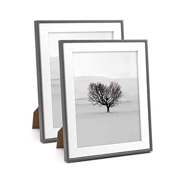 Afuly 10x12 Picture Frames Set Wood - Made to Display Photos 8x10 in Black Grey White Thin Edge, 2 Pack