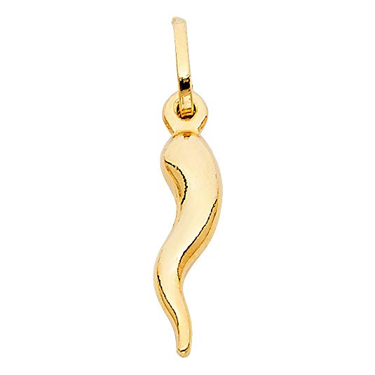 14k Yellow Gold Cornicello Italian Horn Charm Pendant - 4 Differnet Size Available